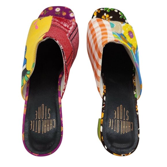 Charlotte Stone Jia Slip On Heeled Mule Sandals 12 Fabric Upper Limited Edition - Picture 8 of 9